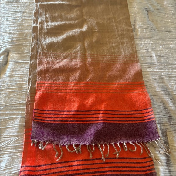 NWOT LemLem orange and tan Scarf Gauze Fringe (missing tag) - Picture 4 of 9